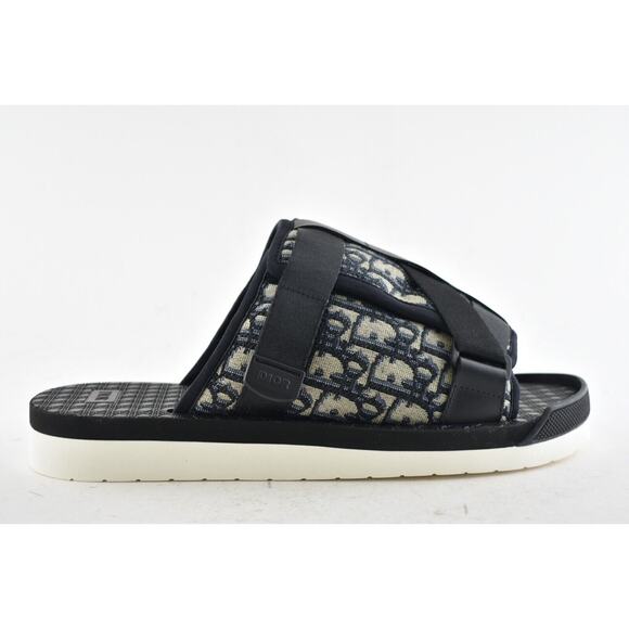 Dior Mens Alpha Sandal Beige Black Blue Oblique Jacquard Logo Slide Slip On 42 9 - Picture 3 of 11